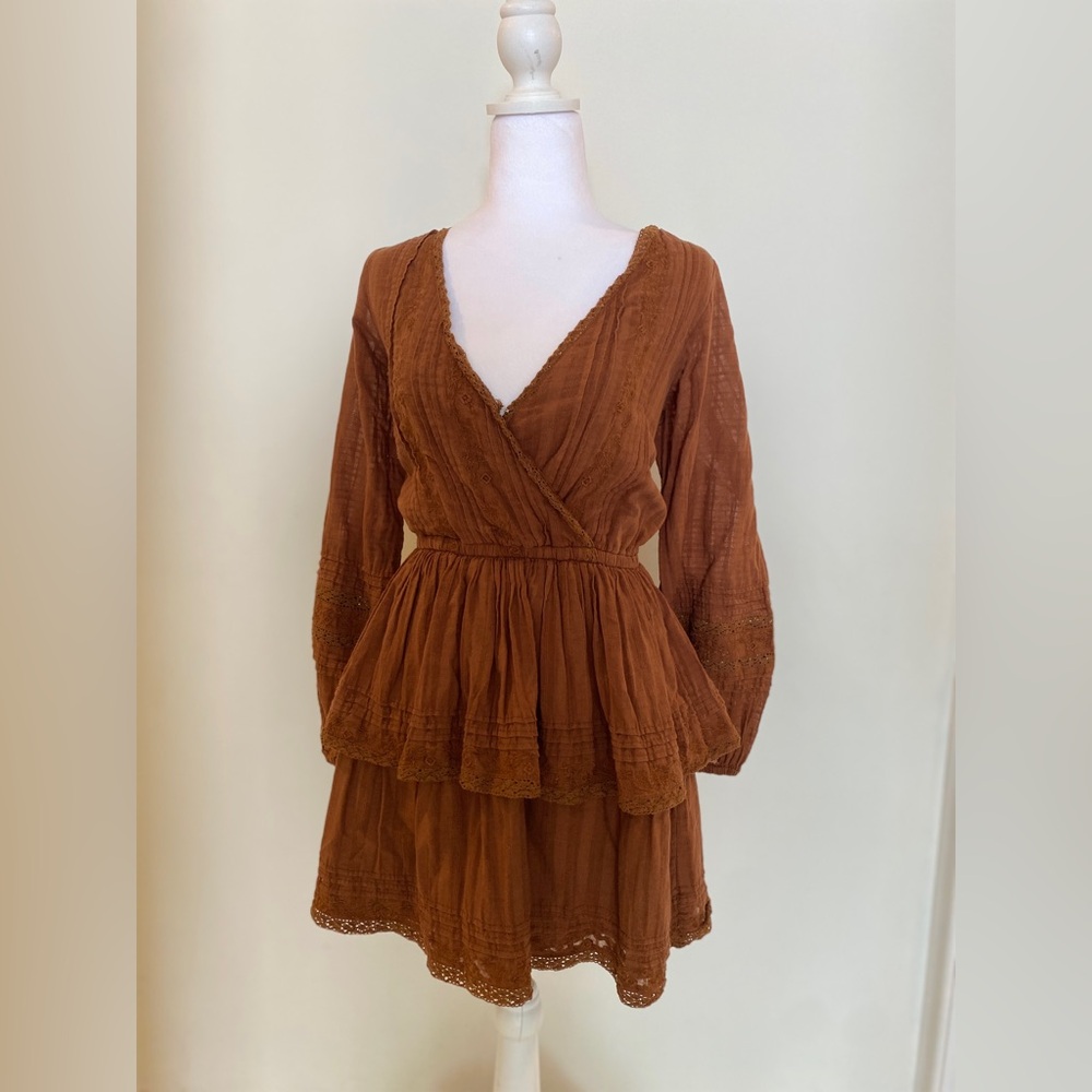 American Eagle Boho Brown Cotton Dress Lacey Feminine Size M